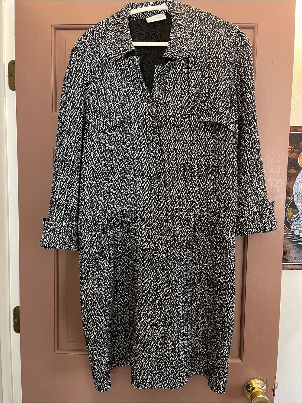 Chico’s Blazer Jacket Black White Waffle Weave Long Size 3 (16-18)